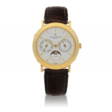 View full screen - View 1 of Lot 919. REF 46009 YELLOW GOLD WRISTWATCH WITH DAY, DATE AND MOON PHASES CIRCA 1989.