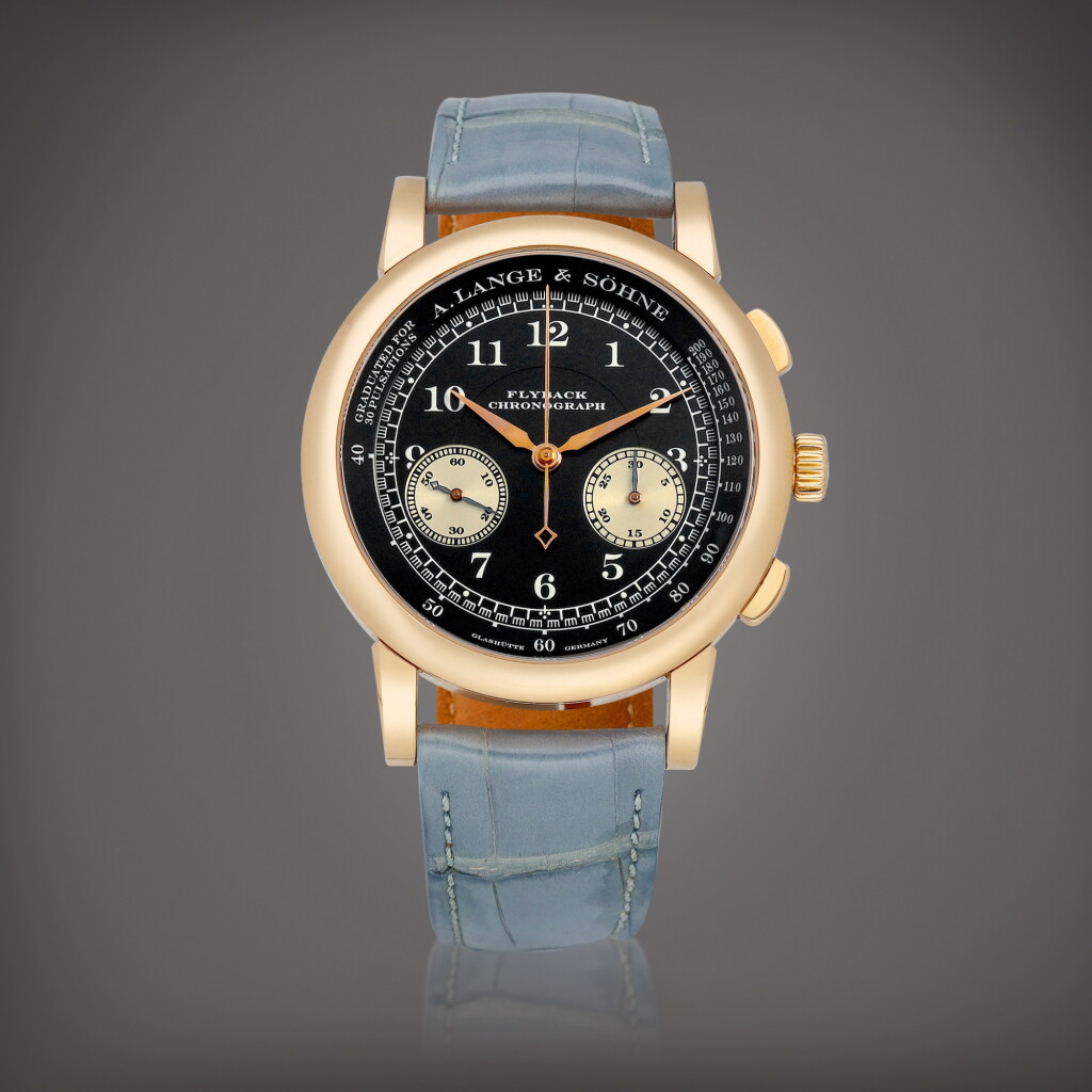 View full screen - View 1 of Lot 2259. 1815 Chronograph, Reference 401.031 A pink gold flyback chronograph wristwatch with pulsometer, Circa 2011 | 朗格 | 1815 Chronograph 型號401.031 | 粉紅金飛返計時腕錶,備脈搏計刻度,約2011年製.