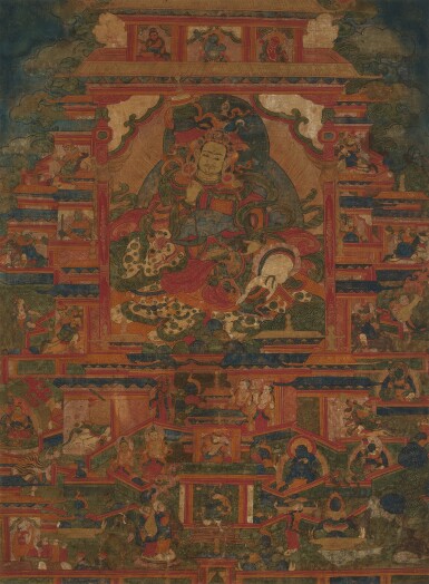 View full screen - View 1 of Lot 840. A painting of Vaishravana, Tibet, 16th century.
