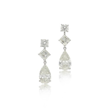 View full screen - View 1 of Lot 124. Pair of diamond earrings .