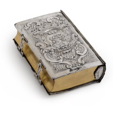 View full screen - View 1 of Lot 67. An Italian Silver Book Binding, Maker's Mark MB with Figure Holding Emblems Between, Probably for Marc'Antonio Belotto of Padua, 1766/88.