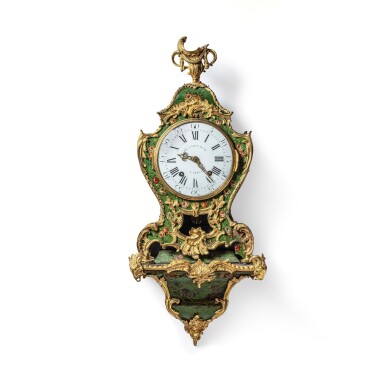 View full screen - View 1 of Lot 336. A Louis XV gilt-bronze mounted green Parisian varnish bracket clock, Paris, circa 1760, the dial signed by Jean-Baptiste de Saint Jean.