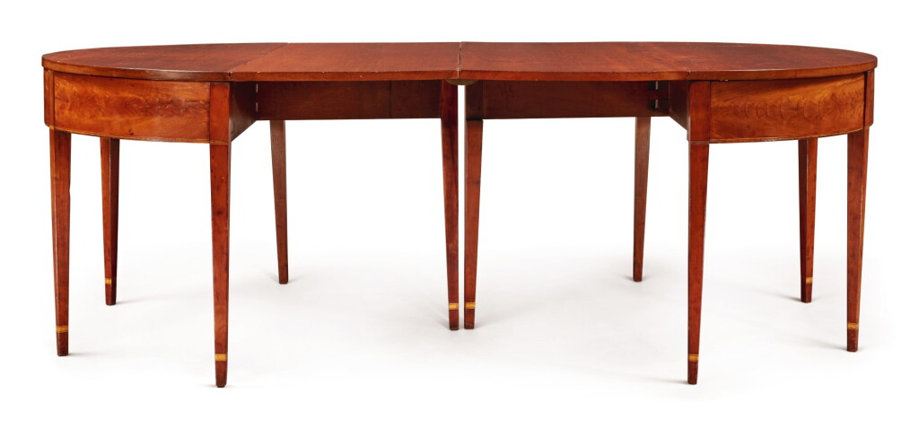 View full screen - View 1 of Lot 72. Federal Inlaid and Figured Mahogany Two-Part Dining Table, New England, circa 1805.