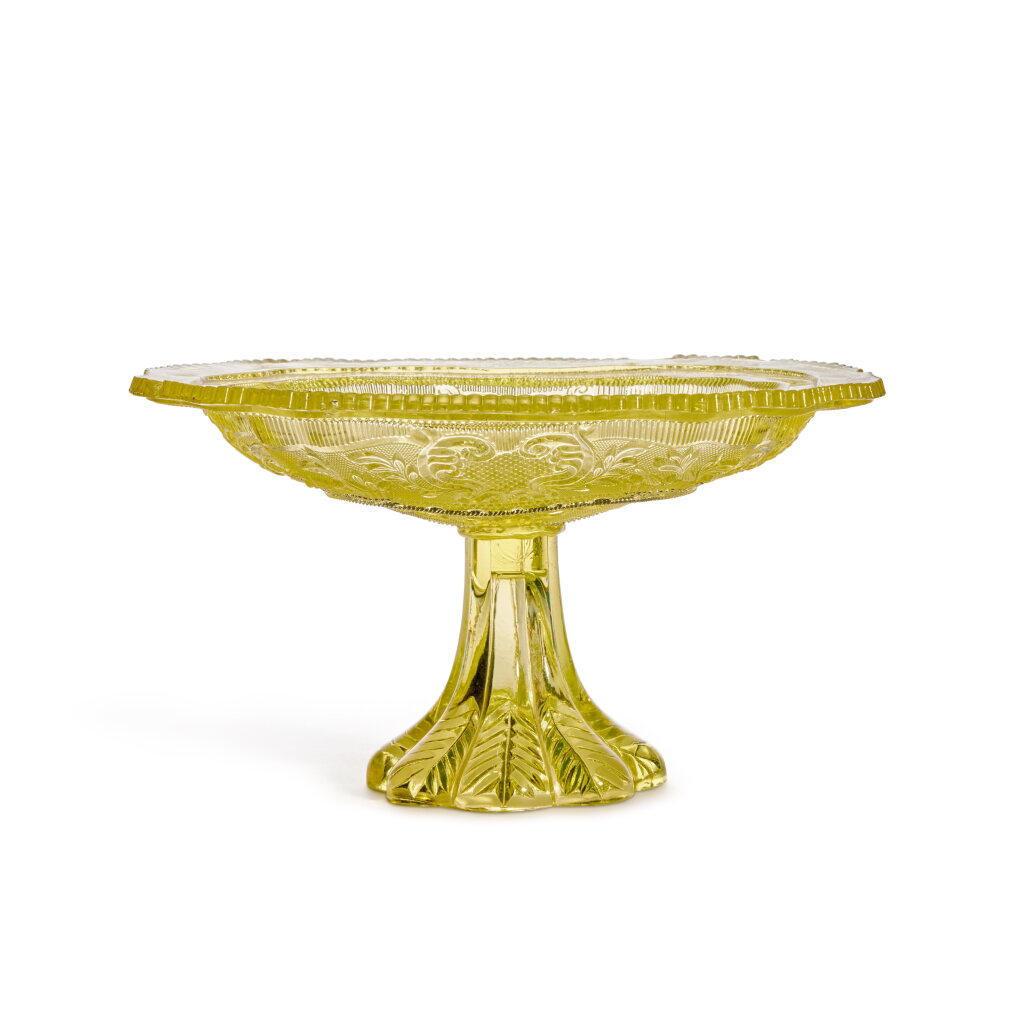 View full screen - View 1 of Lot 170. A Large Princess Feather-Pattern Canary-Yellow Sandwich Glass Compote, Circa 1835-40.
