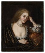 Portrait of a seated lady, half length, with her head resting in her hand