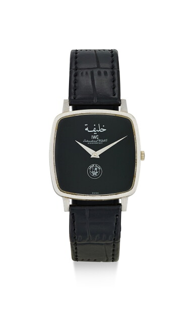 View full screen - View 1 of Lot 8027. IWC | A WHITE GOLD WRISTWATCH WITH ONYX DIAL, MADE FOR THE STATE OF QATAR, CIRCA 1980.