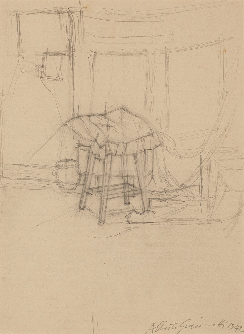 View full screen - View 1 of Lot 22. Tabouret avec coussin (recto); Nu assis (verso).