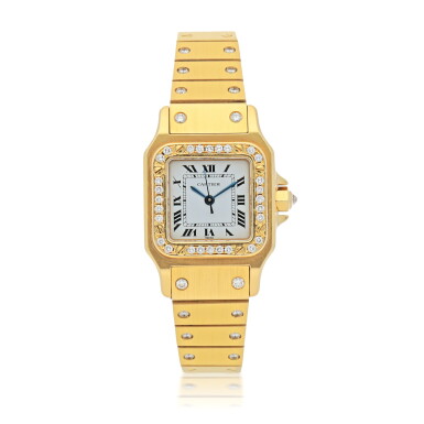 View full screen - View 1 of Lot 177. SANTOS YELLOW GOLD AND DIAMOND-SET BRACELET WRISTWATCH WIHT BRACELET CIRCA 1990.