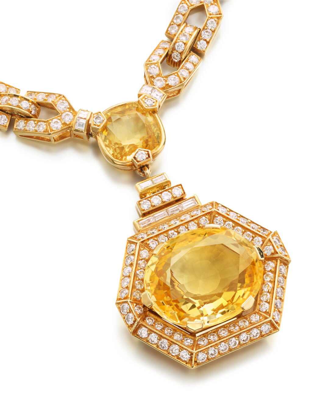 View full screen - View 1 of Lot 307. Yellow Sapphire and Diamond Pendent Necklace.