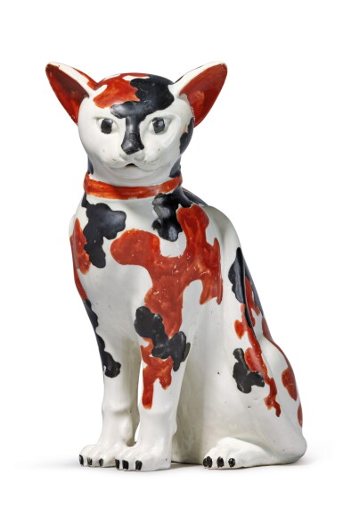 View full screen - View 1 of Lot 448. A Japanese Arita Model of a Cat, Edo Period, Late 17th Century | 日本 江戶時代 十七世紀末 有田窰礬紅黑彩坐貓擺件.