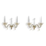 A Pair of Cut and Gilt-Glass Twin-Branch Wall-Lights, by Andre Arbus, Circa 1940
