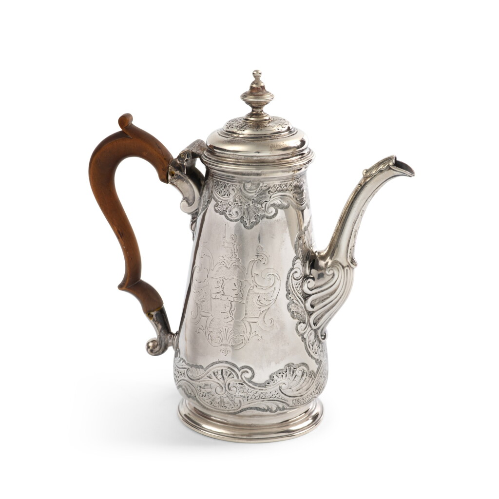 View full screen - View 1 of Lot 173. A George II Silver Coffee Pot, William Kidney, London, 1738.