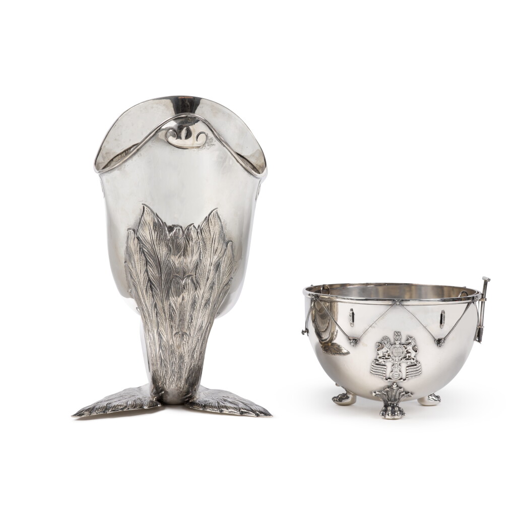View full screen - View 1 of Lot 1275. An English Silver Ice Bowl, Carrington & Co., London, 1933, and Continental Silver Wine Cooler, Early 20th Century.