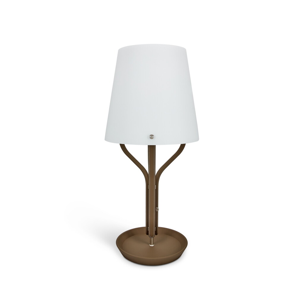 View full screen - View 1 of Lot 1135. Etoupe Taurillon and Opaline Glass Harnais Table Lamp, 2023.