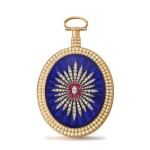 An impressive gold, enamel, diamond, ruby and pearl-set oval cylinder watch made for the Chinese market Circa 1790, no. 2635