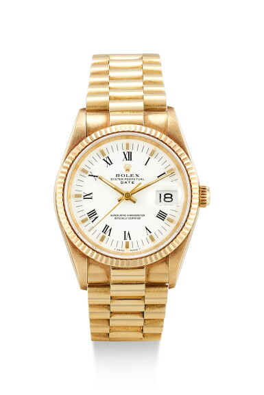 View full screen - View 1 of Lot 8073. ROLEX | DATEJUST, REFERENCE 15238, A YELLOW GOLD WRISTWATCH WITH DATE AND BRACELET, CIRCA 1990.