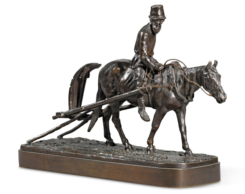 View full screen - View 1 of Lot 289. Return from the Fields: a bronze group, cast by Shtange, after the model by Evgeny Lansere (1848-1886), 1878.
