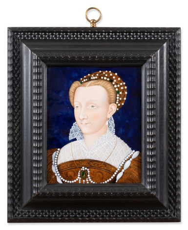 View full screen - View 1 of Lot 105. A Limoges polychrome painted enamel presumed portrait of Anne d'Esté, Duchesse de Guise, after Léonard Limosin (1505-1577), 19th century, in 16th century style.