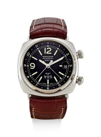 View full screen - View 1 of Lot 8039. PANERAI | RADIOMIR GMT/ALARM, PAM00046, A LIMITED EDITION STAINLESS STEEL DUAL TIME ZONE WRISTWATCH WITH ALARM, CIRCA 2001.