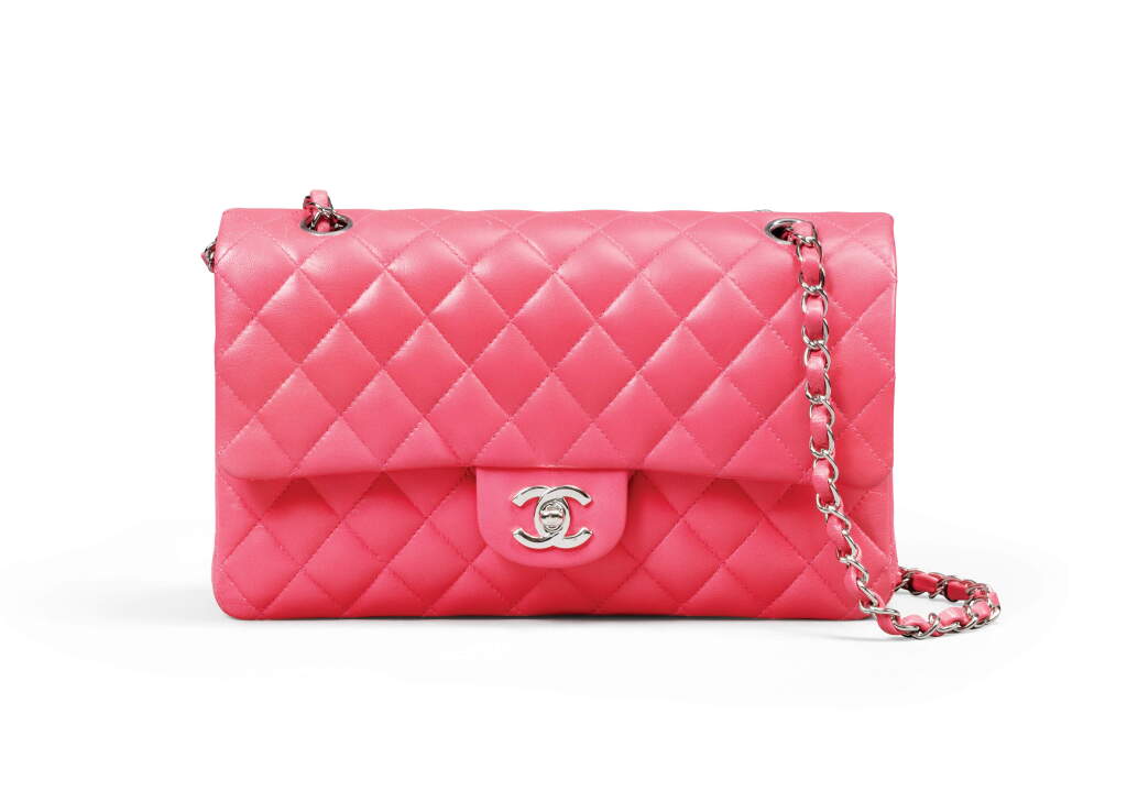 View full screen - View 1 of Lot 2. Dark Pink Lambskin Medium Double Flap Silver Hardware, 2006.