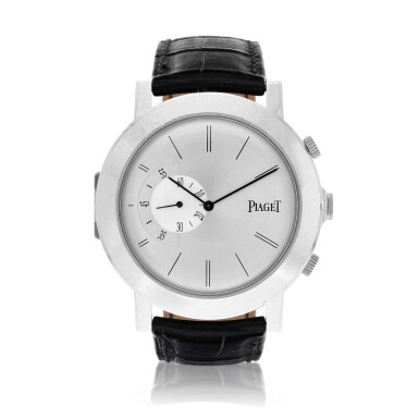View full screen - View 1 of Lot 9343. Piaget | Altiplano Double Jeu, Reference P10377, A limited edition white gold dual time zone wristwatch with concealed dial, Circa 2009 | 伯爵 | Altiplano Double Jeu 型號P10377 限量版白金兩地時間腕錶,備隱藏式錶盤,約2009年製.