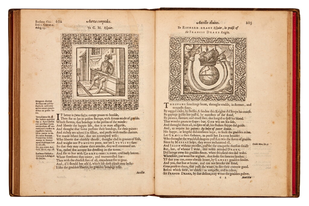 View full screen - View 1 of Lot 64. Geoffrey Whitney | A Choice of Emblemes, and Other Devises, Leiden, 1586, 2 parts in one, the Landwehr copy.