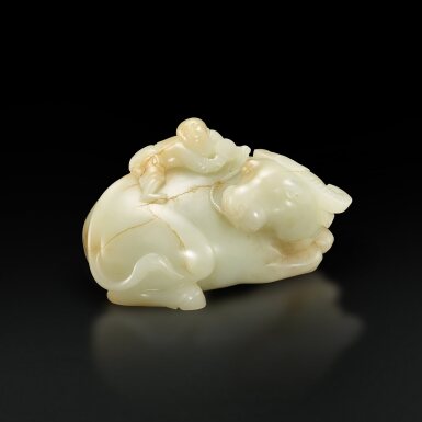 View full screen - View 1 of Lot 3675. A white and russet jade 'boy and buffalo' group, Qing dynasty, 18th century | 清十八世紀 白玉童子牧牛.