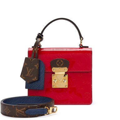 View full screen - View 1 of Lot 3150. Red Patent, Navy Epi and Ebene Monogram Coated Canvas Spring Street Gold Hardware.