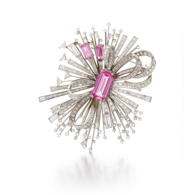 View full screen - View 1 of Lot 46. Traberts & Hoeffer Maubussin, Synthectic corundum and diamond brooch ( Traberts & Hoeffer Maubussin, Spilla in diamanti e corindoci sintetici).