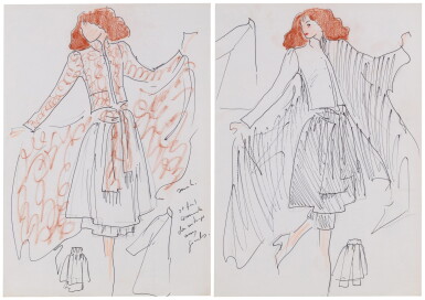 View full screen - View 1 of Lot 82. Two original sketches for fashion, end of the 70's | Deux croquis de mode originaux, fin des années 1970.