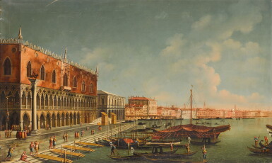 View full screen - View 1 of Lot 115. MANNER OF GIOVANNI ANTONIO CANAL, CALLED CANALETTO | VENICE, A VIEW OF THE MOLO, WITH THE DOGE'S PALACE.