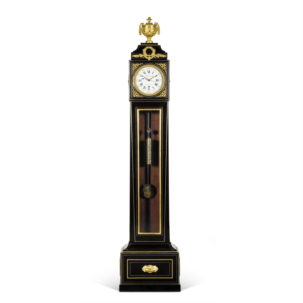 View full screen - View 1 of Lot 109. A Louis XVI gilt-bronze mounted ebony veneered longcase timepiece, Lepaute, Paris, circa 1780, the dial by Elie Barbezat.