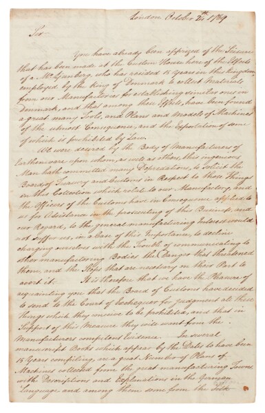 View full screen - View 1 of Lot 371. Josiah Spode | Two letters signed by him, and other manufacturers, on a case of industrial espionage, 1789-90.
