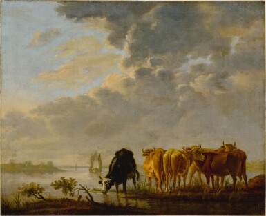 View full screen - View 1 of Lot 72. Cows wading in a river.