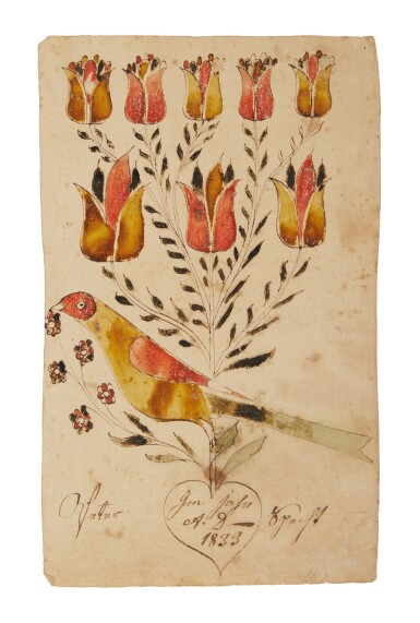 View full screen - View 1 of Lot 499. Fraktur Bookplate (Bucherzeichen), Pennsylvania, Dated 1833.