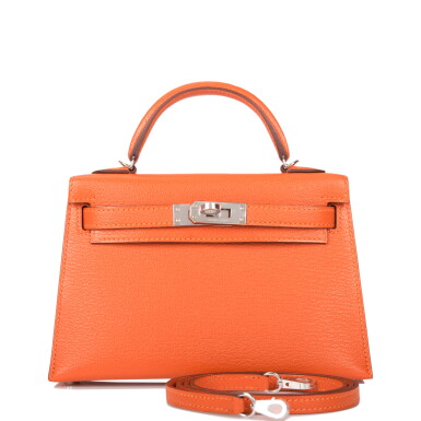 View full screen - View 1 of Lot 65. Hermès Feu Verso Sellier Kelly 20cm of Chevre Leather with Palladium Hardware.
