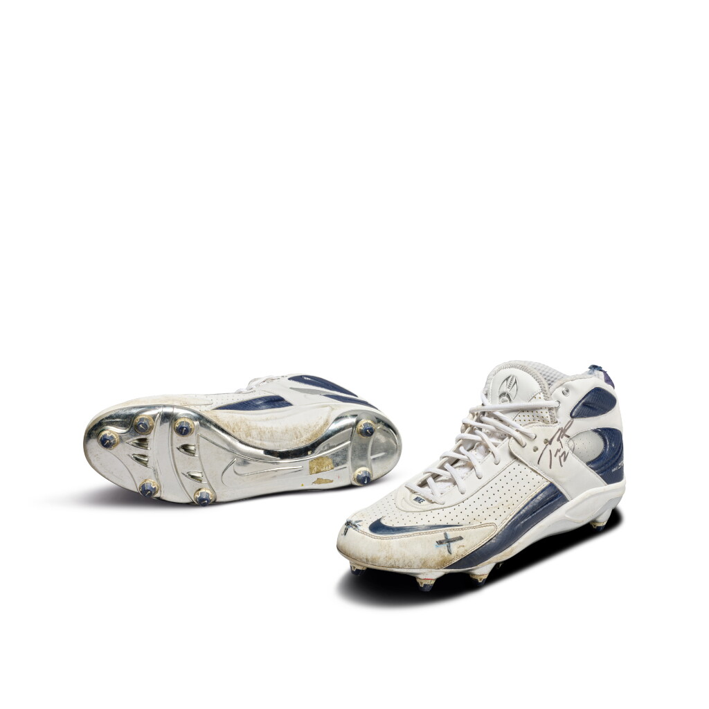 View full screen - View 1 of Lot 12. Tom Brady 2006-2007 NFL Playoffs New England Patriots Game Worn & Signed Cleats.