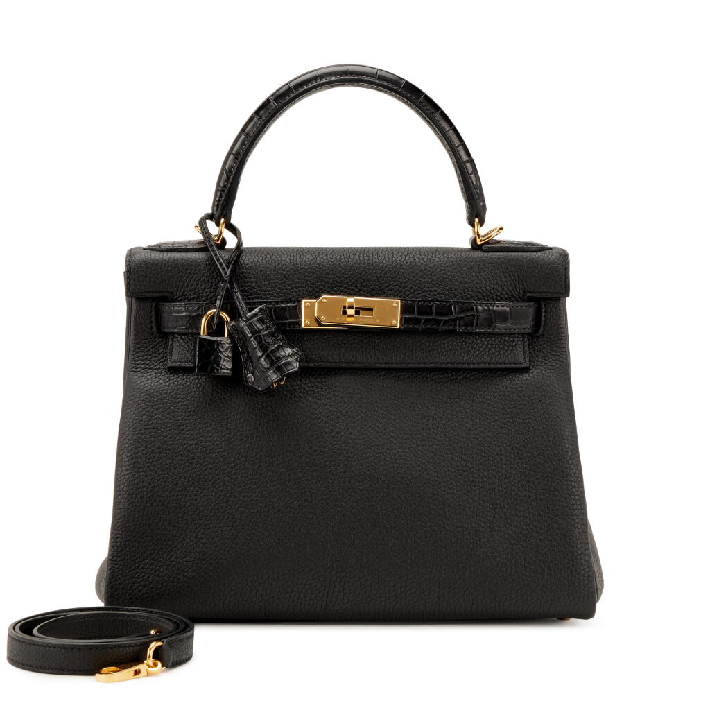 View full screen - View 1 of Lot 51. Black Matte Porosus Crocodile and Togo Touch Kelly Retourne 28 Gold Hardware, 2021.