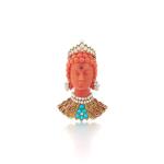 Rare gem set and diamond brooch, 'Bodhisattva Head', circa 1961