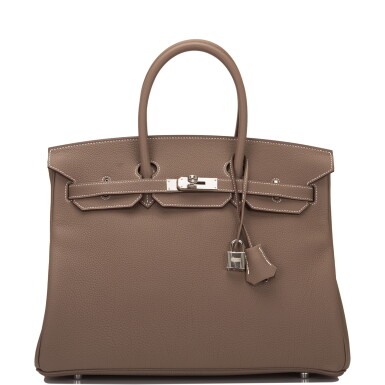 View full screen - View 1 of Lot 12. Étoupe Togo Leather Birkin 35 Palladium Hardware, 2018.