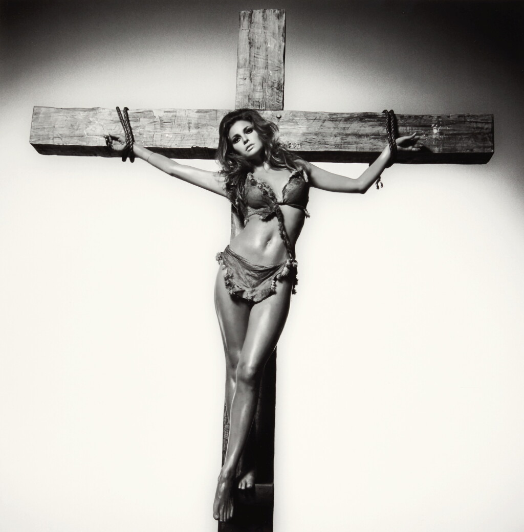 View full screen - View 1 of Lot 220. TERRY O'NEILL | RAQUEL WELCH ON THE CROSS, LOS ANGELES, 1966.