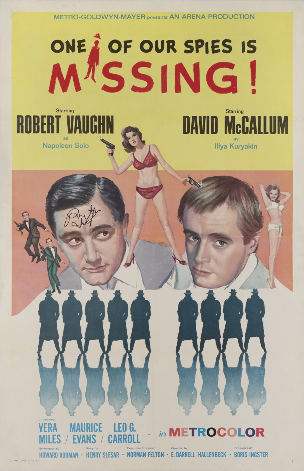 View full screen - View 1 of Lot 61. ONE OF OUR SPIES IS MISSING (1966) POSTER, US, SIGNED BY ROBERT VAUGHN.
