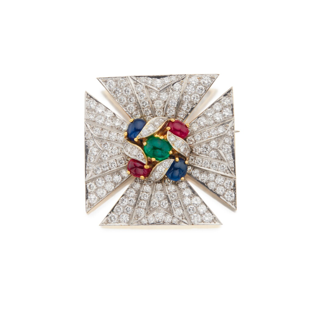 View full screen - View 1 of Lot 32. Diamond and Gem-Set Pendant-Brooch.