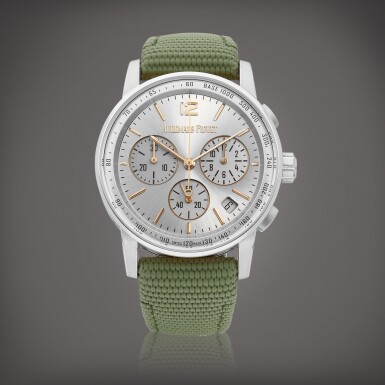 View full screen - View 1 of Lot 2255. Code 11.59, Reference 26393CR.OO.A008KB.01 A pink and white gold flyback chronograph wristwatch with date, Circa 2019 | 愛彼 | Code 11.59 型號26393CR.OO.A008KB.01 | 粉紅金及白金飛返計時腕錶,備日期顯示,約2019年製.