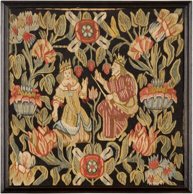 View full screen - View 1 of Lot 10. A Framed Northern European tapestry cushion panel, probably Sweden, 18th century.