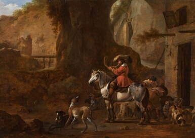 View full screen - View 1 of Lot 60. Huntsmen by a tavern.