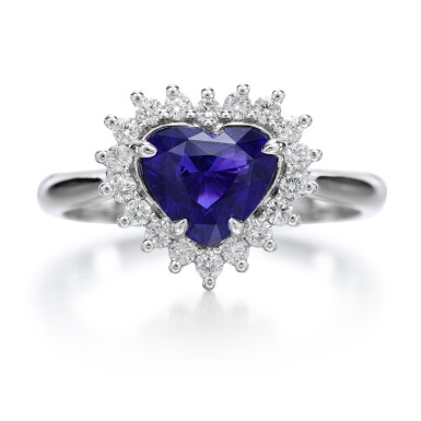 View full screen - View 1 of Lot 26. COLOUR CHANGE SAPPHIRE AND DIAMOND RING.