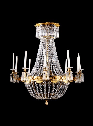 View full screen - View 1 of Lot 35. A Restauration gilt-bronze and cut-glass ten-light chandelier, circa 1820-1830.