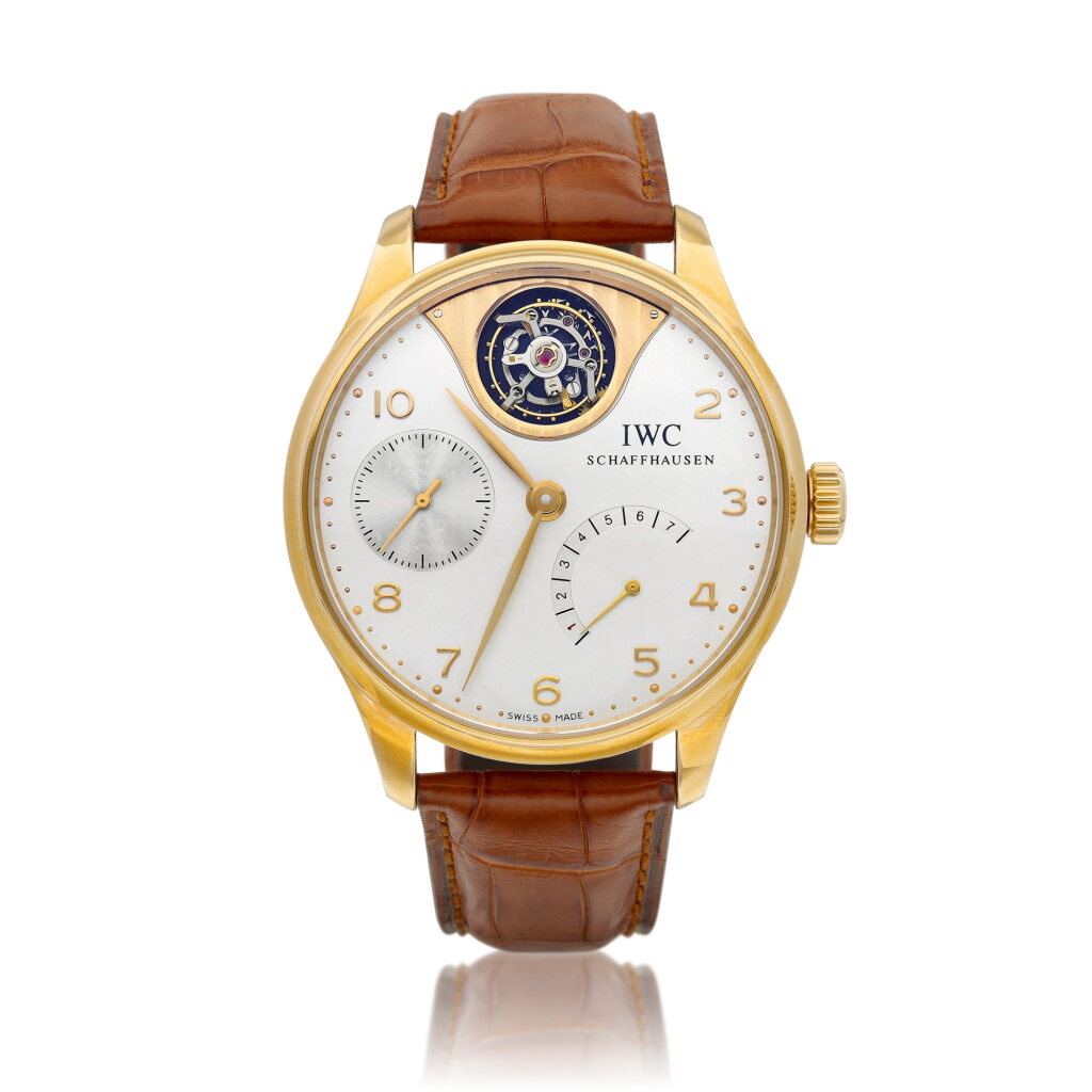 View full screen - View 1 of Lot 8132. Portuguese Tourbillon Mystère, Reference IW5042-02 | A limited edition pink gold tourbillon wristwatch with 7 days power reserve indication, Circa 2011 | 萬國 | 葡萄牙系列 | Tourbillon Mystère 型號IW5042-02 限量版粉紅金陀飛輪腕錶,備7天動力儲備顯示,約2011年製.