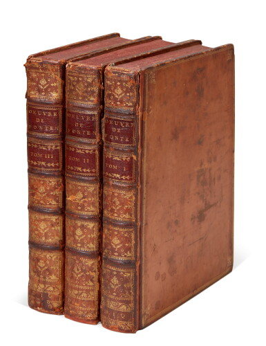 View full screen - View 1 of Lot 214. Fontenelle | Oeuvres diverses, The Hague, 1728-1729, 3 volumes, contemporary calf.